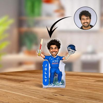 Personalized Cricket Theme Bobblehead Caricature Solar Powered Moving Head for for Living Room, Car Dashboard, Home, Office Desk Gift for Cricket Player & Fans Sports Theme Gift